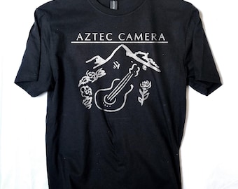 Aztec Camera band  T shirt screen print short sleeve     shirt cotton