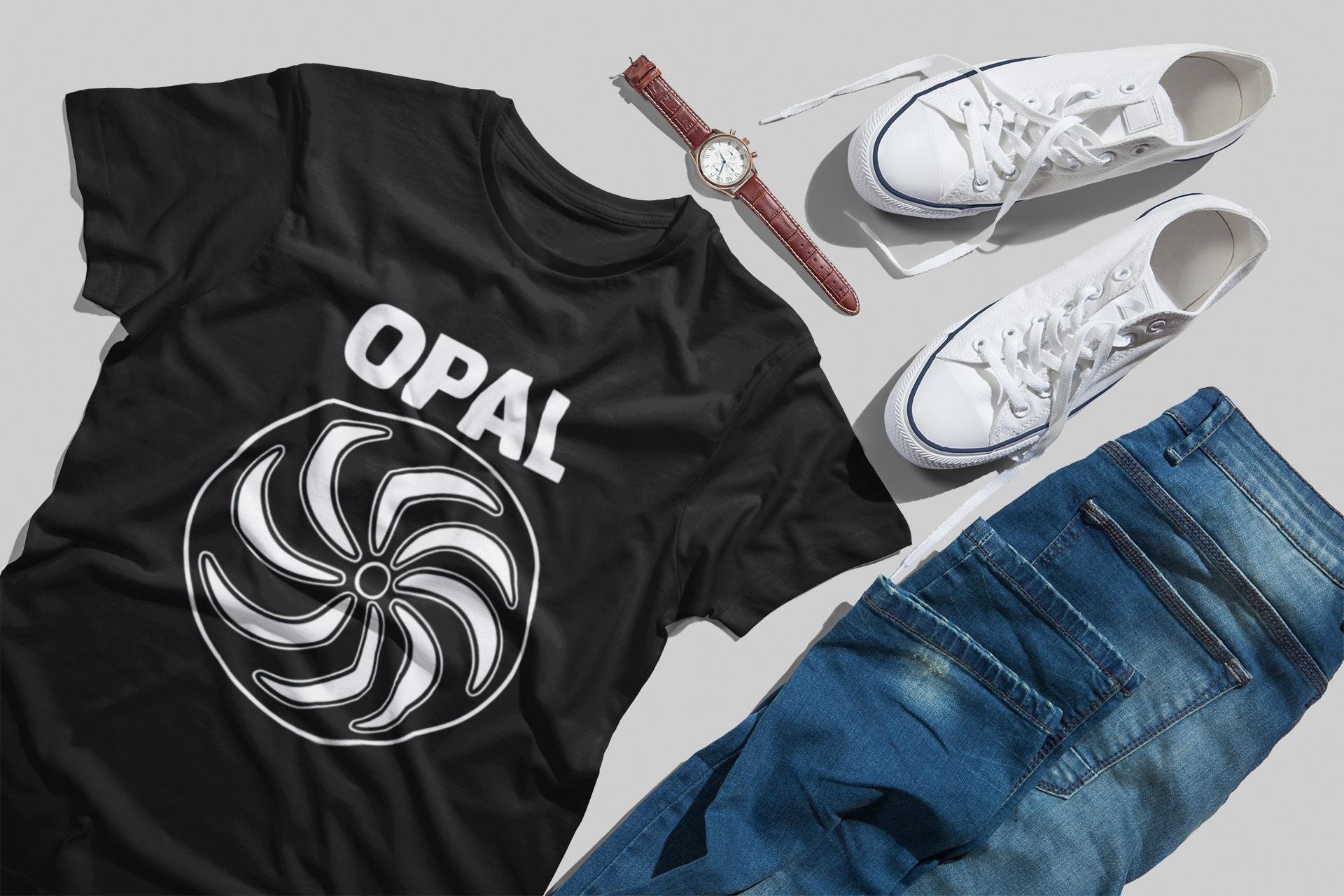 Opal Band T-Shirt T-Shirt Siebdruck Kurzarm Schwarzes Shirt