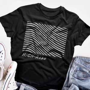 High Rise  t shirt T shirt   screen print short sleeve  black shirt cotton