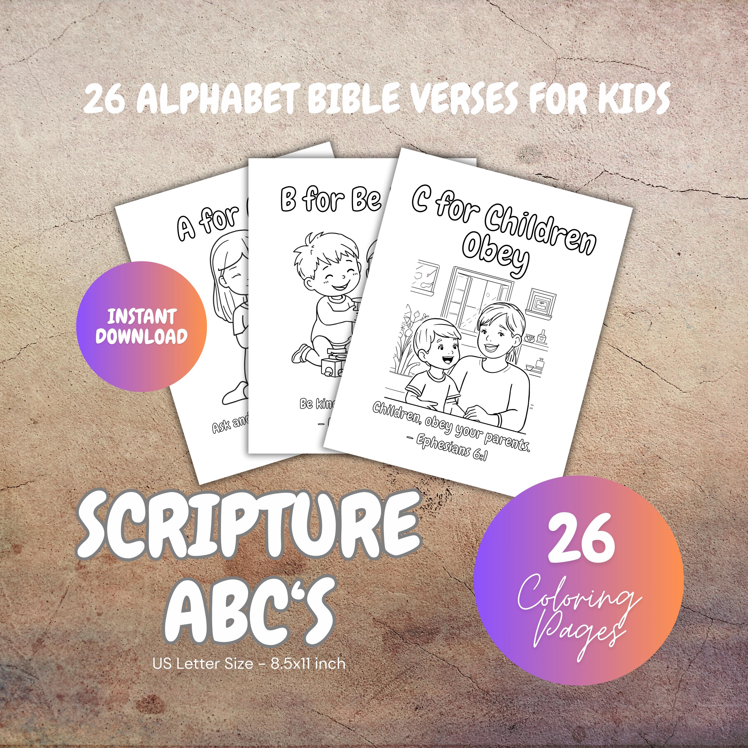 Bible ABC Coloring Pages for Kids – A to Z Scripture Alphabet Coloring ...