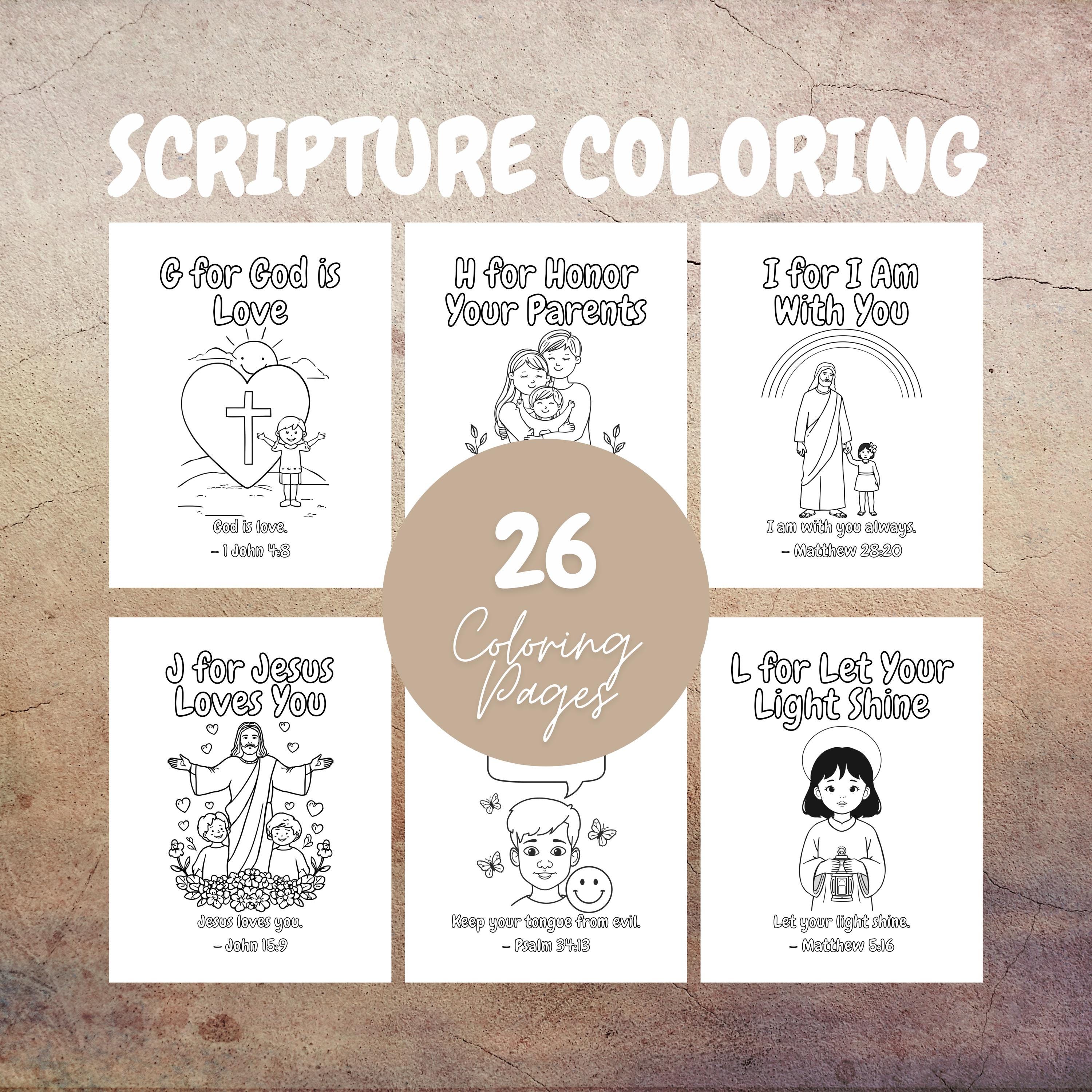 Bible ABC Coloring Pages for Kids – A to Z Scripture Alphabet Coloring ...