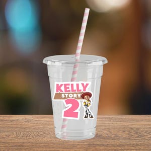 Custom Jessie Party Cups with Lids & Straws | Personalized Plastic Party Cups | Kids Birthday Party Decor | Toy Story Party Decor