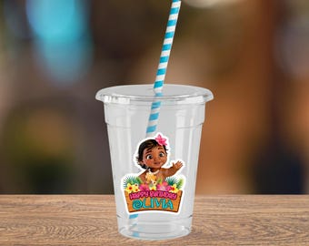 Custom Baby Moana Party Cups with Lids & Straws