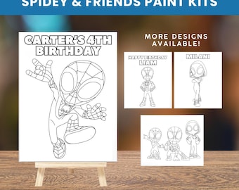 Spidey & Friends Paint Party Kit | Pre-Drawn Canvas with Easel