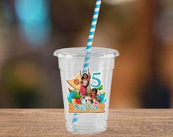 Custom Moana Party Cups with Lids & Straws
