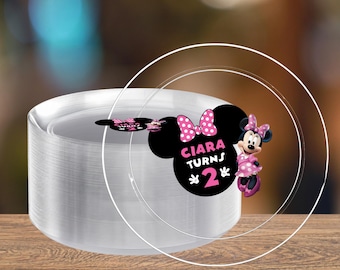 Custom Pink Minnie Mouse Plastic Plates | Personalized Party Tableware | Kid Birthday Party Decor