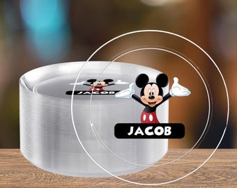 Custom Mickey Mouse Plastic Plates | Personalized Party Tableware | Kid Birthday Party Decor