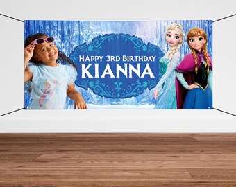 Custom Frozen Birthday Banner | Personalized Elsa & Anna Backdrop