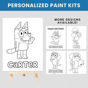 Custom Cartoon Dog Pre Drawn Canvas | Personalized Paint Kits | Party Favors for Kids, Paint Parties & Birthdays