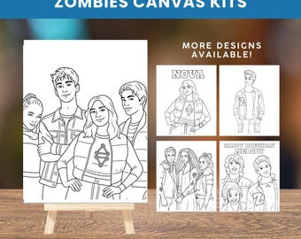 Disney Zombies Inspired Pre-Drawn Canvas | Paint Party Kit with Easel | Custom Zombies 4 Party Favor | Birthday Party Activity | Kids Craft
