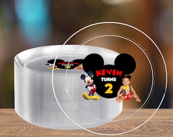 Custom Mickey Mouse Plastic Plates | Personalized Party Tableware | Kid Birthday Party Decor