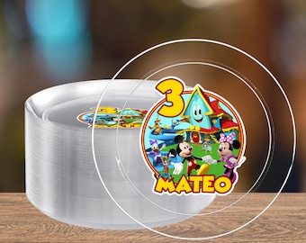 Custom Mickey Mouse Funhouse Plastic Plates | Personalized Party Tableware | Kid Birthday Party Decor