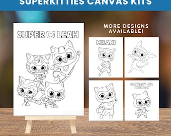 Custom SuperKitties Pre-Drawn Canvas Paint Kit | Kids Birthday Party Activity