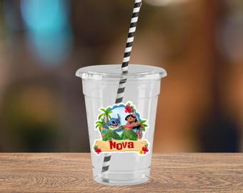 Custom Lilo and Stitch Party Cups with Lids & Straws