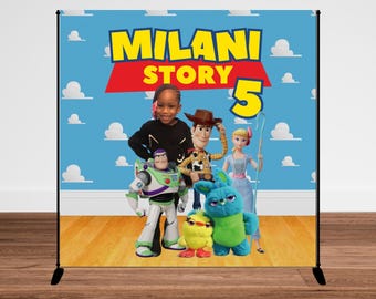 Custom Photo Toy Story Inspired Printed Backdrop | Personalized Party Decor | Toy Cowboy Theme Banner
