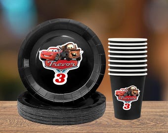 Personalized Cars Birthday Party Set | Lightning McQueen Plates & Cups