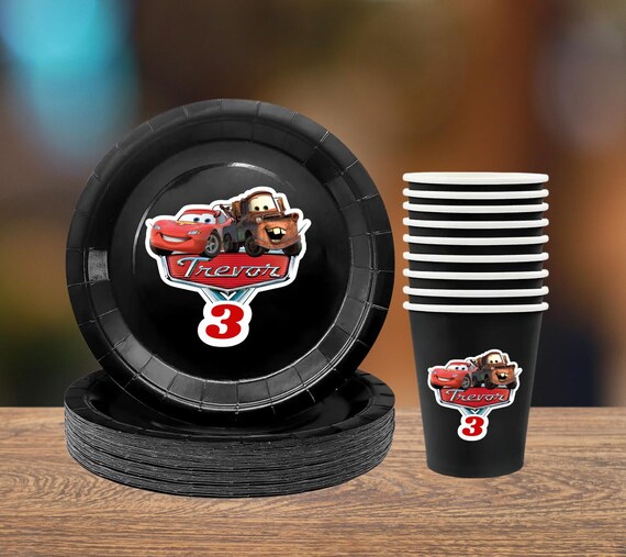 Personalized Cars Birthday Party Set | Lightning McQueen Plates & Cups