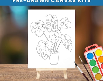 Monstera Paint Party Kit | Pre-Drawn Canvas Art with Easel