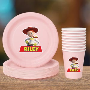 Personalized Jessie Cowgirl Party Set | Custom Toy Story Plates & Cups