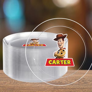 Custom Woody Plastic Plates | Toy Cowboy Party Theme | Personalized Party Tableware | Toy Story Birthday Party Decor