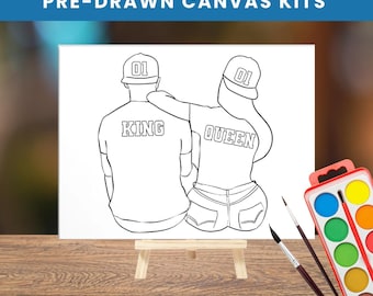 King and Queen Pre-Drawn Canvas | Couples Date Night Paint Kit