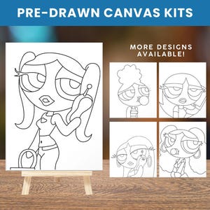 Cartoon Girl Pre-Drawn Canvas Paint Kit | Powerpuff Style
