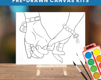 Hand in Hand Pre-Drawn Canvas | Couples Date Night Paint Kit