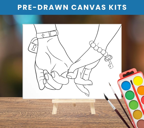 Hand in Hand Pre-Drawn Canvas | Couples Date Night Paint Kit