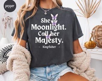 She is Moonlight Comfort Colors®Tee, Bookful Quicksilver T-Shirt, Romantasy Kingfisher x Saeris Fane, Little Osha, Enemies to Lovers Bookish