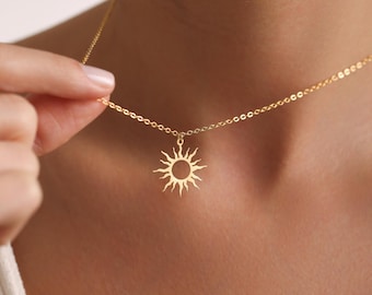 Sterling Silver Sun Necklace, Gold Sunburst Pendant, Minimalist Celestial Jewelry, Christmas Gift