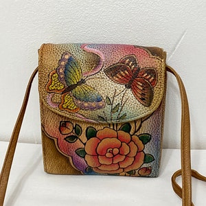 As Is Anuschka Hand-Painted Leather Crossbody Organizer Wallet