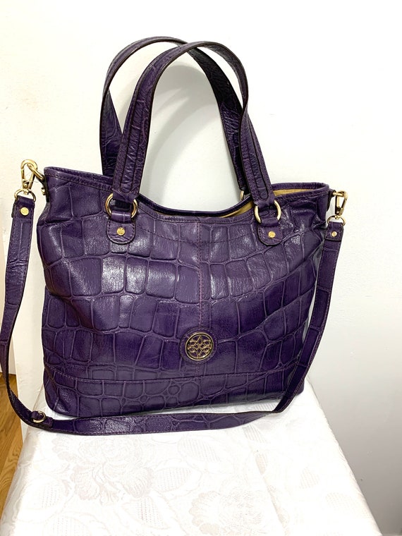 Antonio Melani Purple Leather Moc Croc late bag Pu