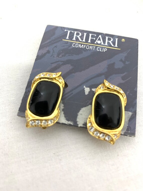 SALE Vintage Trifari Tm Black Lucite Rhinestones … - image 1