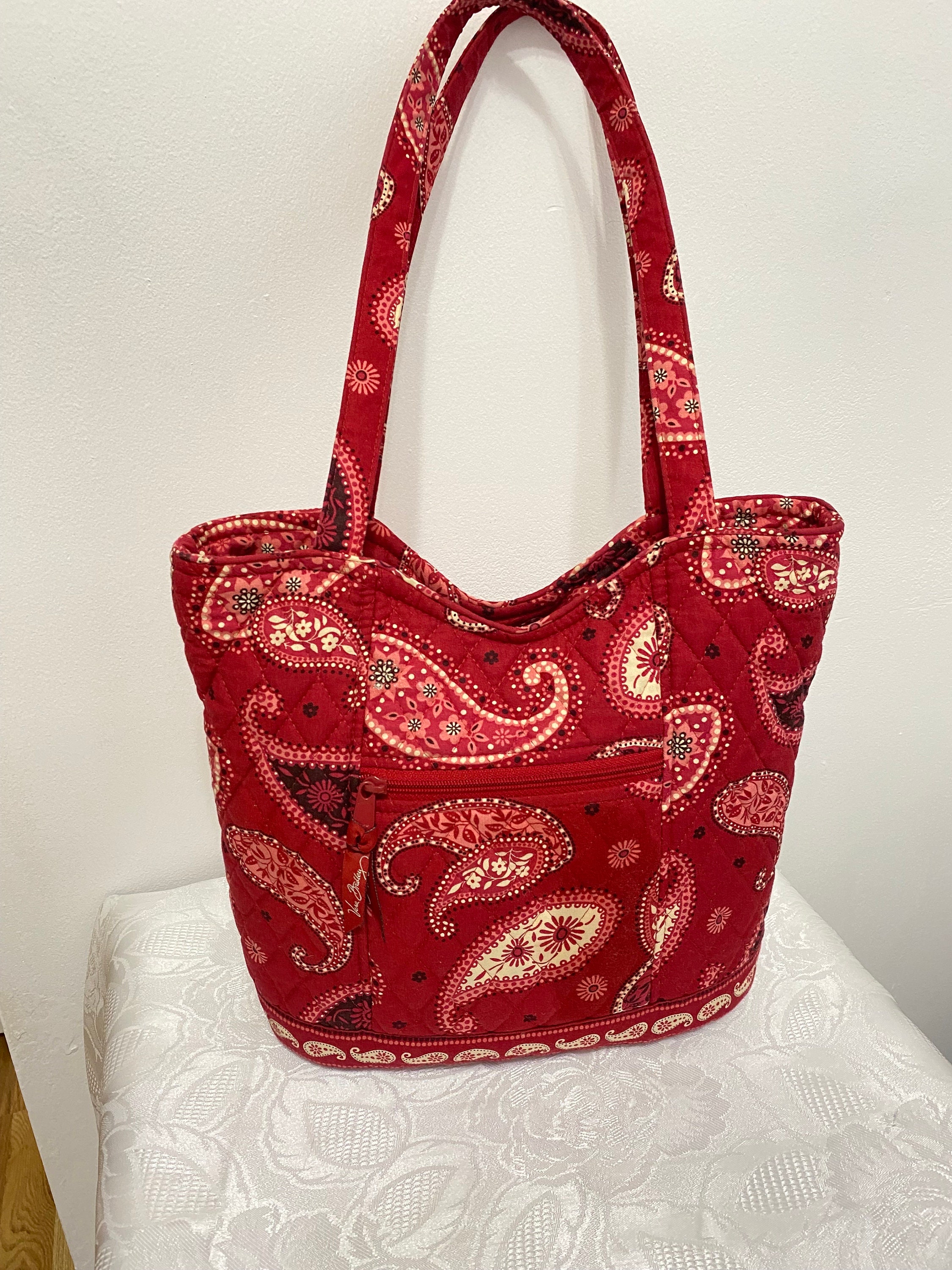 Vera Bradley Red Paisley Fabric Tote Backpack Purse Shoulder Bag Navy Flower Vera Bradley Original 100 Flowering Paisley Goji Berry  main image 2