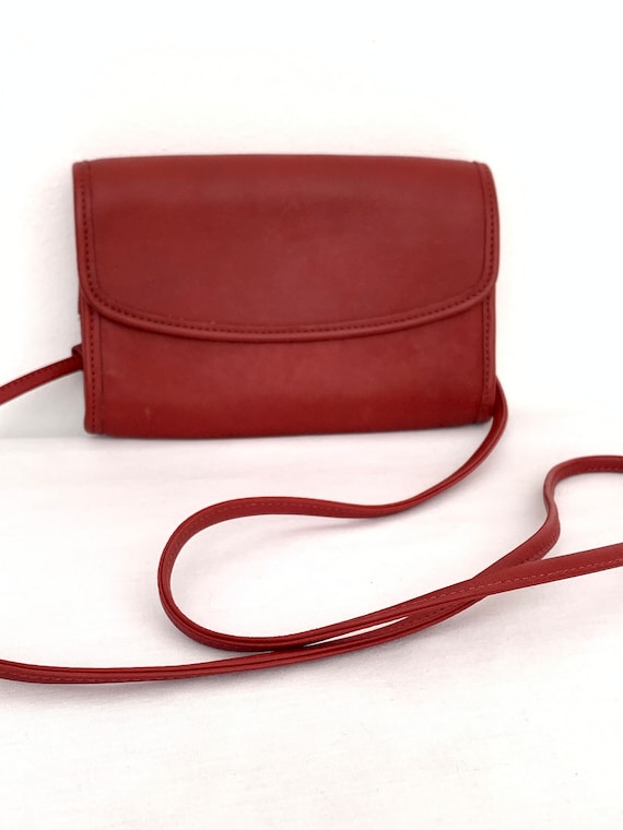 Coach Red Leather Swing wallet On A String bag