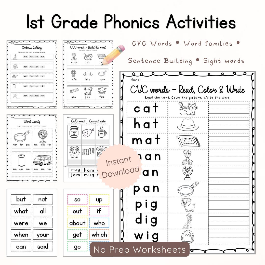 Phonics Worksheets 1st Grade | CVC Words, Word Families, Sight Words ...