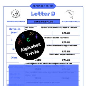 Trivia para adultos - Trivia de verdadero o falso - Cuestionario - Letra D - Citas alfabéticas - Empieza con D - Datos curiosos - Juegos de fiesta - Alfabeto