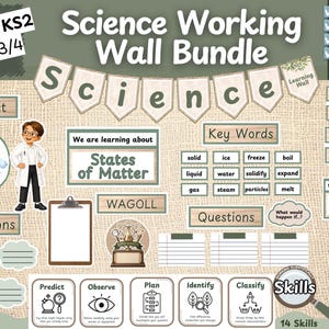 Science Working Wall Display, Lower KS2 Science Resources, Year 3 and 4 Science Skills, Working Scientifically, Neutral Classroom