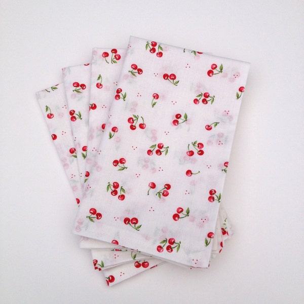 Small Cherries on White Cloth Napkins- Set of 4