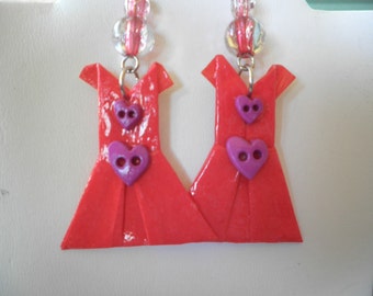 Origami Little Red Dress with heart buttons