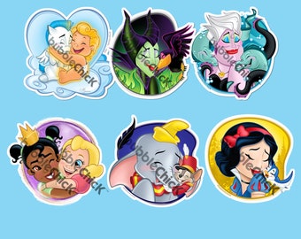 Disney Fanart Stickers | Love Stickers | Hug Stickers | Hercules Pegasus | Maleficent Diablo | Ursula Poopsies | Tiana | Dumbo | Snow White