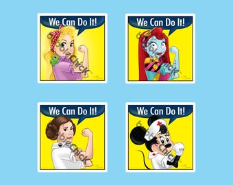 Riveting Gals of Disney Stickers We Can Do It Stickers Rapunzel Sticker Princess Leia Sticker Nurse Minnie Sticker Sally Sticker