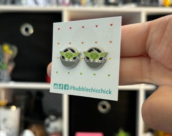 Grogu Stud Earrings: Star Wars Baby Yoda, Silver Plated