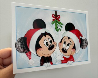 Mickey and Minnie Mouse Christmas Card: Mistletoe Holiday Print