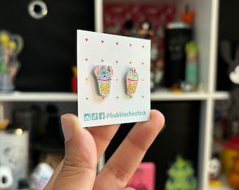 Stitch Scrump Earrings | Lilo and Stitch Earrings | Boba Tea Earrings | Disney Stud Earrings | Bubble Tea Earrings