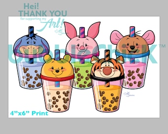 Winnie the Pooh Print | Boba Tea Print | Pooh Bear Print | Tigger Print | Disney Art Print