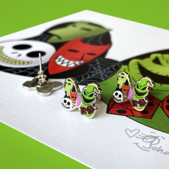 Oogie Boogie Earrings The Nightmare Before Christmas Earrings Halloween Earrings Villain Earrings Lock Shock Barrel Earrings