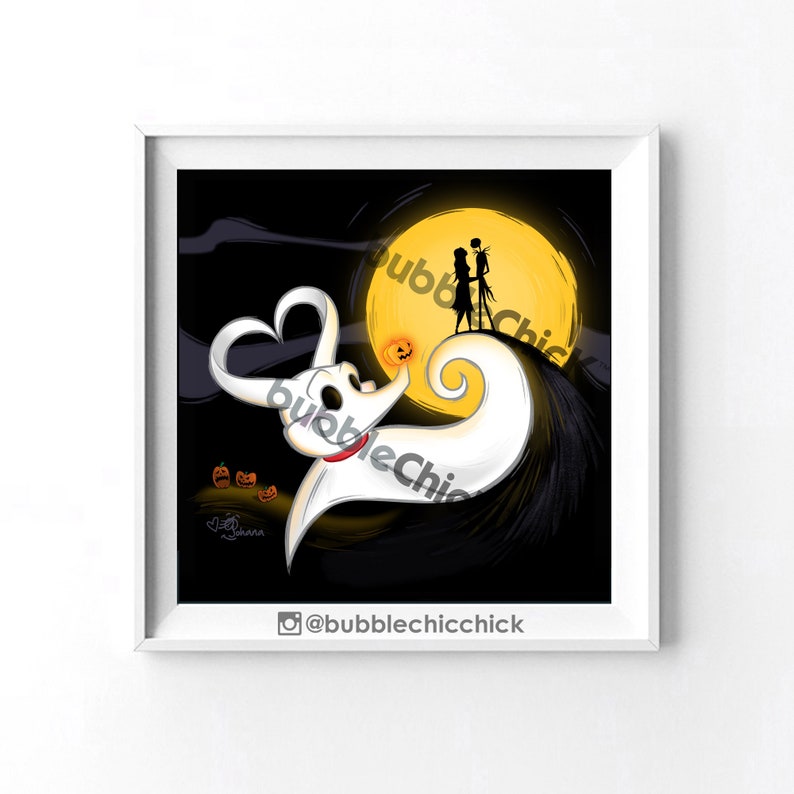 Zero Heart Ears Art Print The Nightmare Before Christmas Fan Art Print Com Home Decor Home Living