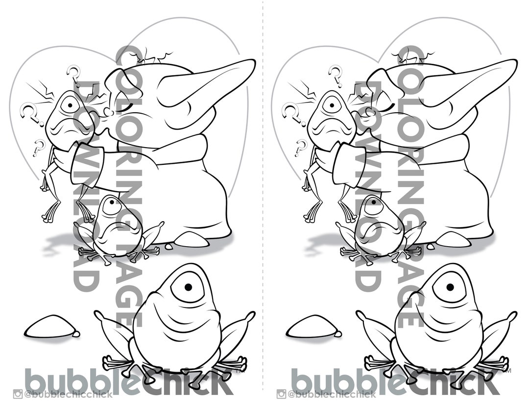The Child Kissing a Frog Coloring Page Digital Download Half Page/two