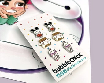 Baymax Hard Enamel Earrings: Boba Tea, S'more, Mickey Mouse